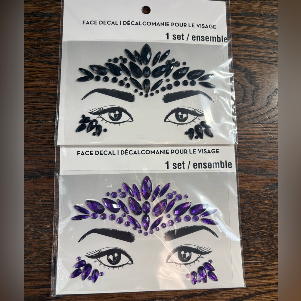 Face Gem Decal Set of 2-Black & Purple Decorative Face Jewels